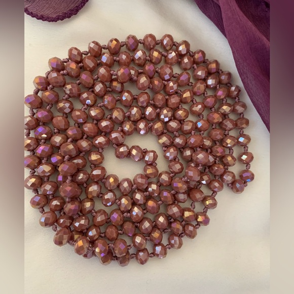 Dusty Rose AB Czech Crystals Flapper Length Vintage Necklace - Picture 3 of 6